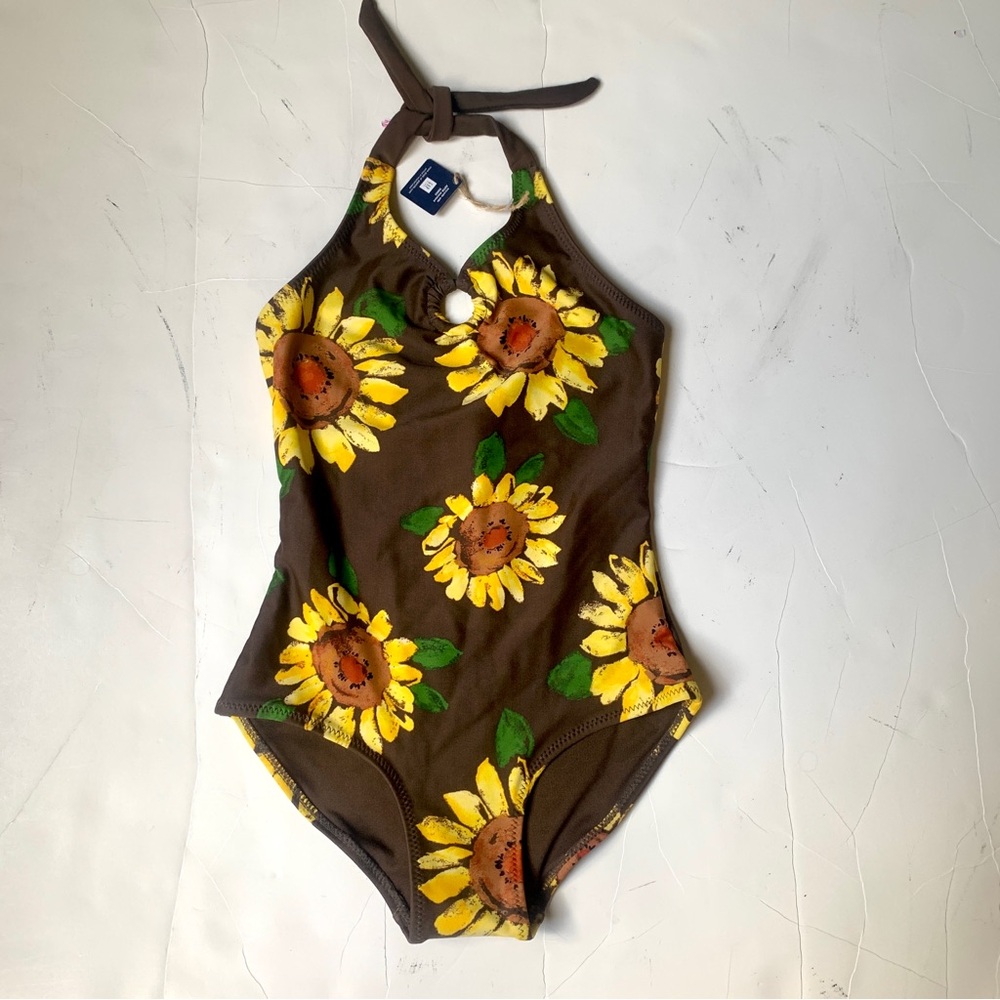 NWT Gap Kids Brown Sunflower Swimsuit One-piece Halter SPF 50+ UV Girl’s XS 4/5